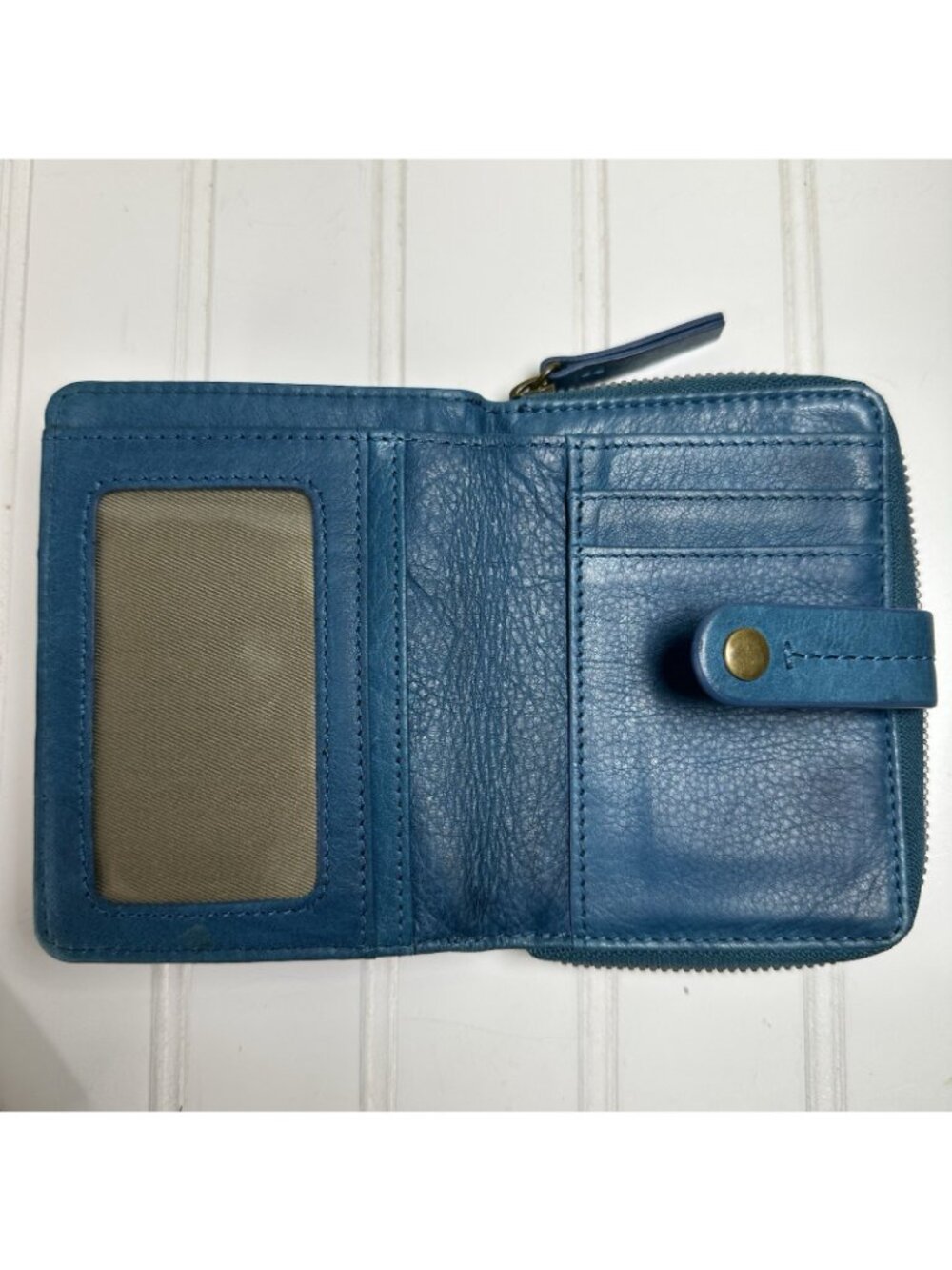 American Leather Co Veronica Wallet Small Teal Ocean Blue Smooth Bifold Zip - Picture 4 of 8